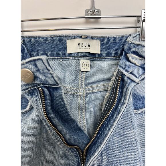 Neuw Edie Jeans Womens 28 Blue Denim Medium Wash Straight High Rise Raw Hem - Picture 4 of 11